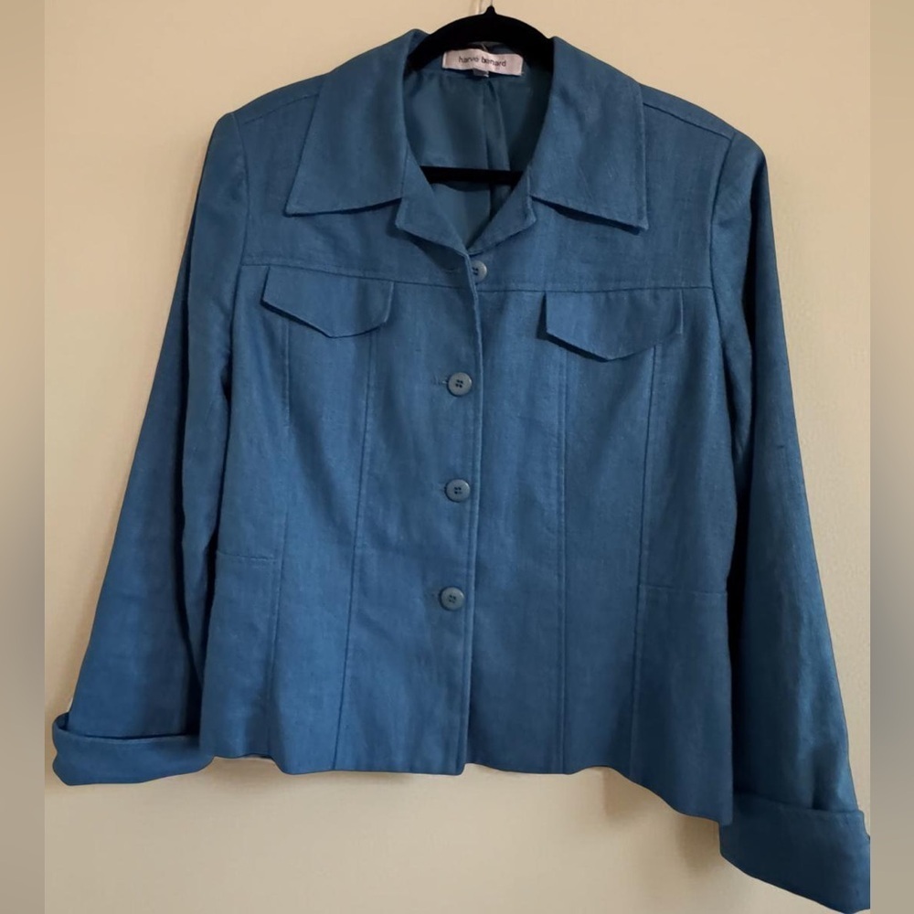 Harvey Bernard 100% linen vintage turquoise loose fit lagenlook jacket